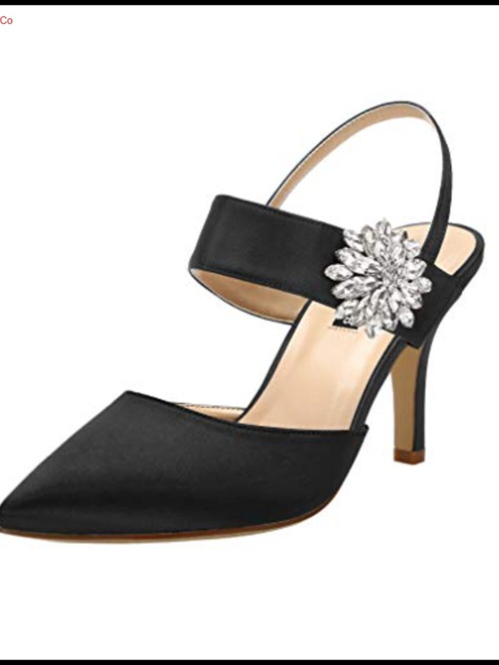 Women's Mid Heel Slingback Satin Dress Pumps Rhinestone Brooch